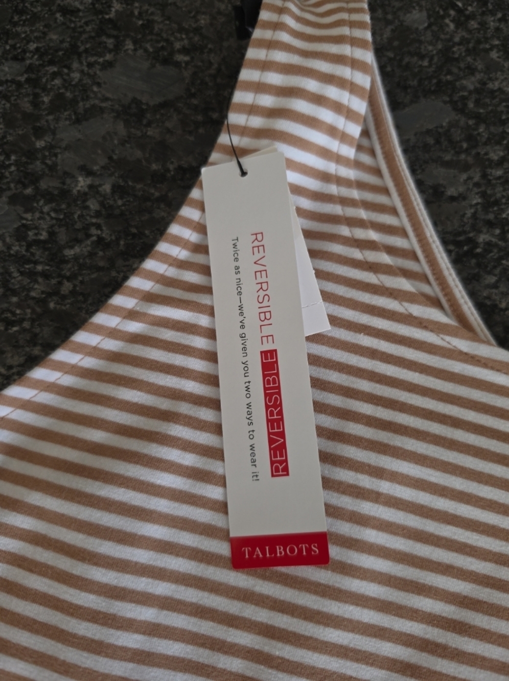 NWT Talbots 180° Two Way Reversible White & Tan Tank. Size XL. V & Scoop Neck - Picture 3 of 7
